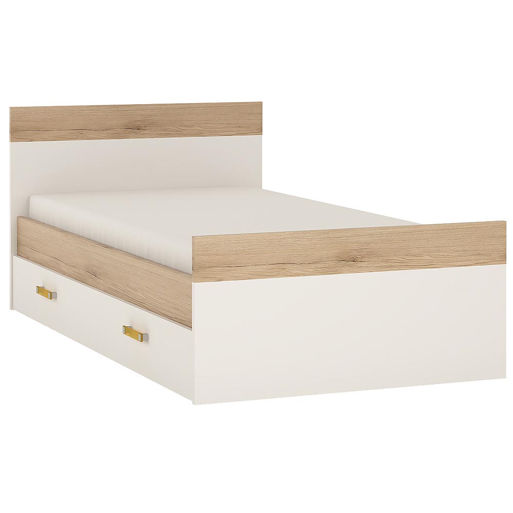 4KIDS Single bed with under drawer orange handles